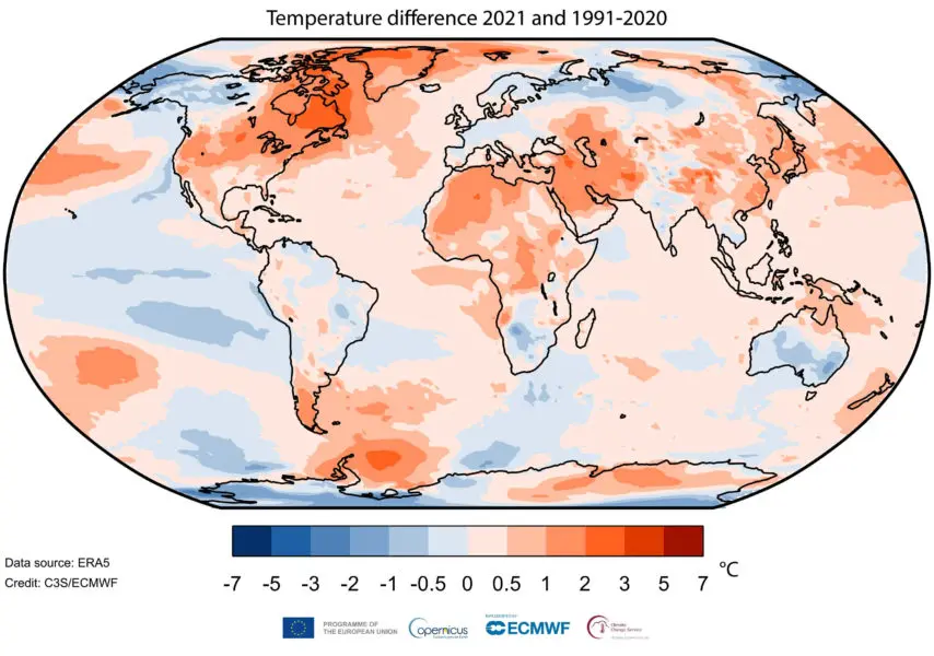 C3S_PR_Jan2022_12month_anomaly_Global_ea_2t_202101-20212_1991-2020 - Votre Actualité au Quotidien