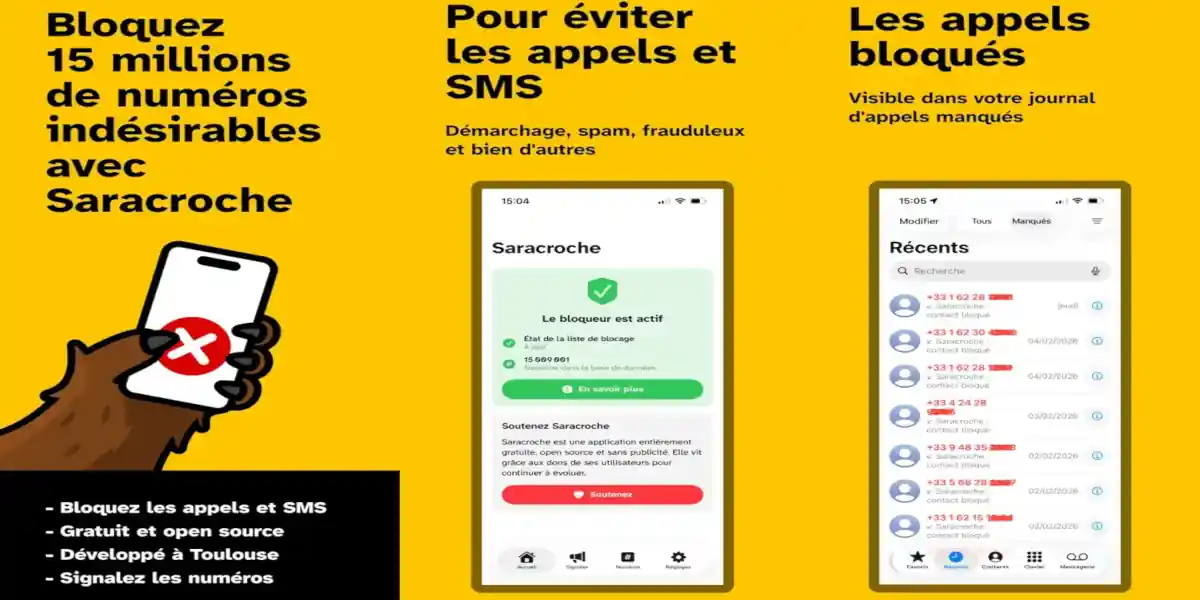 saracroche-application - Votre Actualité au Quotidien Saracroche, l'application gratuite et respectueuse de la vie privée contre les appels indésirables